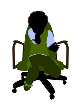 African American male teenager sitting in a chair silhouette on a white background