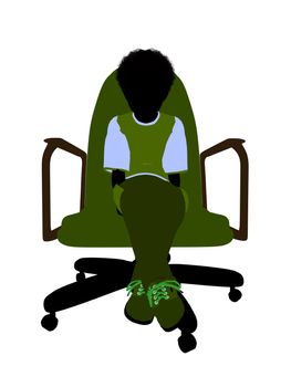 African American male teenager sitting in a chair silhouette on a white background