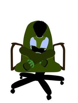 African American male teenager sitting in a chair silhouette on a white background
