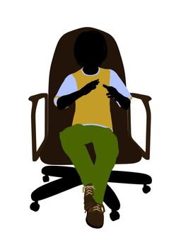 Male teenager sitting in a chair silhouette on a white background