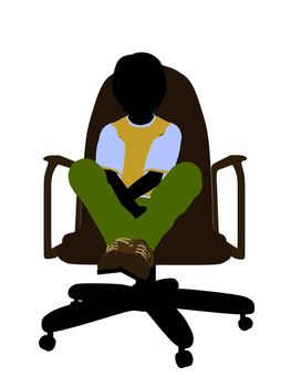 Male teenager sitting in a chair silhouette on a white background