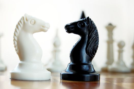 White and black knights on chess board