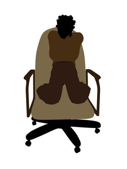 African American female teenager sitting in a chair silhouette on a white background