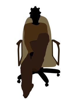 African American female teenager sitting in a chair silhouette on a white background