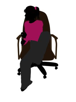 Female teenager sitting in a chair silhouette on a white background