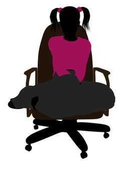 Female teenager sitting in a chair silhouette on a white background