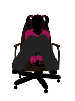 Female teenager sitting in a chair silhouette on a white background