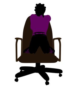 African American female teenager sitting in a chair silhouette on a white background