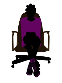 African American female teenager sitting in a chair silhouette on a white background