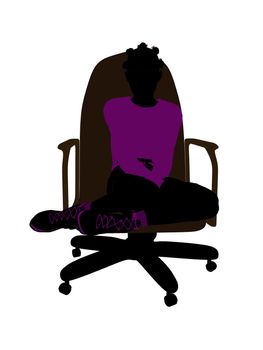 African American female teenager sitting in a chair silhouette on a white background