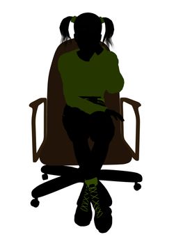Female teenager sitting in a chair silhouette on a white background