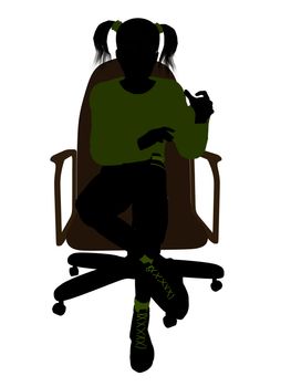 Female teenager sitting in a chair silhouette on a white background