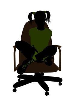 Female teenager sitting in a chair silhouette on a white background