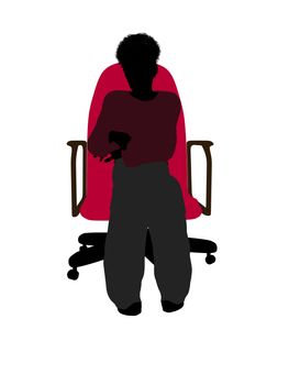 African American male teenager sitting in a chair silhouette on a white background