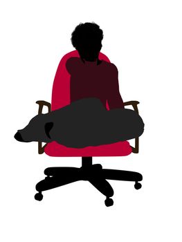 African American male teenager sitting in a chair silhouette on a white background