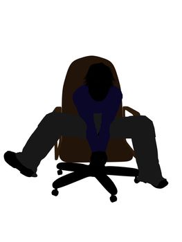 Male teenager sitting in a chair silhouette on a white background