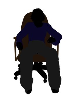 Male teenager sitting in a chair silhouette on a white background
