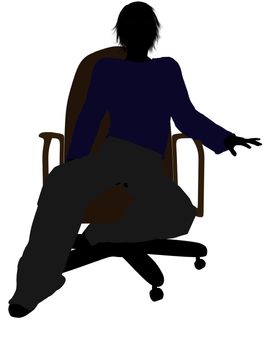 Male teenager sitting in a chair silhouette on a white background