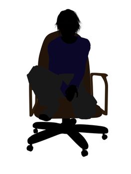 Male teenager sitting in a chair silhouette on a white background