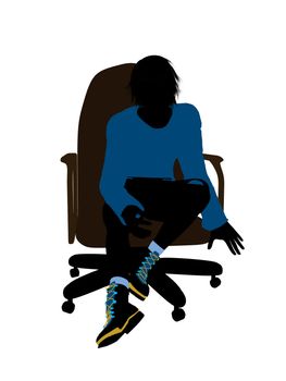 Male teenager sitting in a chair silhouette on a white background