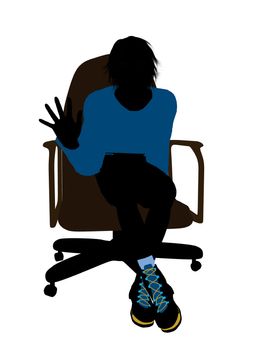 Male teenager sitting in a chair silhouette on a white background