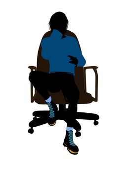 Male teenager sitting in a chair silhouette on a white background