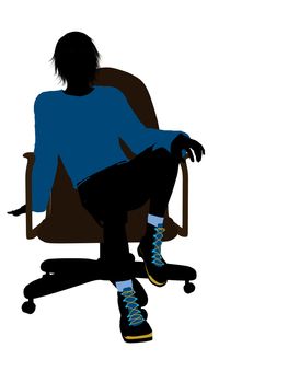 Male teenager sitting in a chair silhouette on a white background