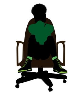 African American male teenager sitting in a chair silhouette on a white background