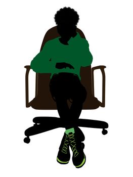 African American male teenager sitting in a chair silhouette on a white background