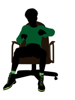 African American male teenager sitting in a chair silhouette on a white background
