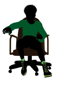 African American male teenager sitting in a chair silhouette on a white background