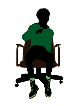 African American male teenager sitting in a chair silhouette on a white background