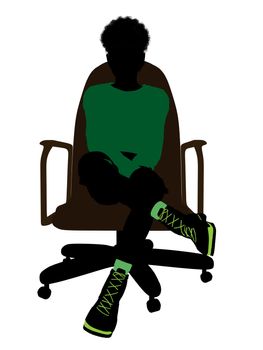 African American male teenager sitting in a chair silhouette on a white background
