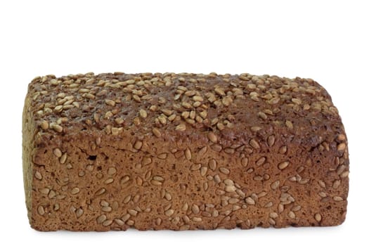 Loaf of brown rye bread with grains - isolated on white background