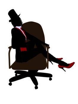 Female magician sitting in a chair silhouette illustration on a white background