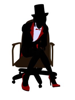 Female magician sitting in a chair silhouette illustration on a white background