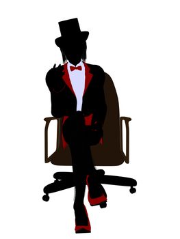 Female magician sitting in a chair silhouette illustration on a white background