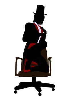 Female magician sitting in a chair silhouette illustration on a white background
