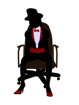 Female magician sitting in a chair silhouette illustration on a white background