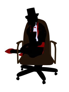 Female magician sitting in a chair silhouette illustration on a white background