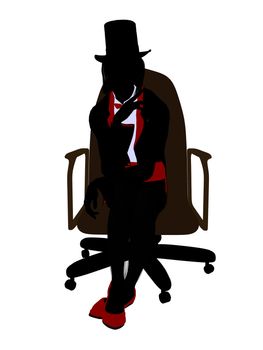 Female magician sitting in a chair silhouette illustration on a white background