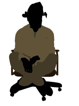 Male firefighter sitting in a chair silhouette illustration on a white background