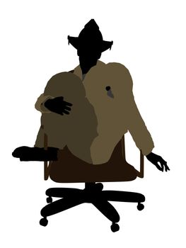 Male firefighter sitting in a chair silhouette illustration on a white background