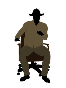 Male firefighter sitting in a chair silhouette illustration on a white background