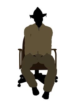 Male firefighter sitting in a chair silhouette illustration on a white background