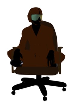 Male pilot sitting in a chair silhouette illustration on a white background