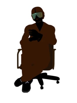 Male pilot sitting in a chair silhouette illustration on a white background