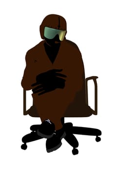Male pilot sitting in a chair silhouette illustration on a white background