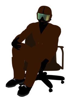 Male pilot sitting in a chair silhouette illustration on a white background