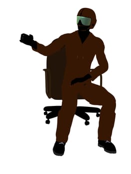 Male pilot sitting in a chair silhouette illustration on a white background